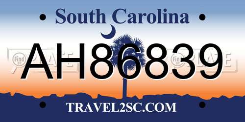 AH86839 South Carolina License Plate