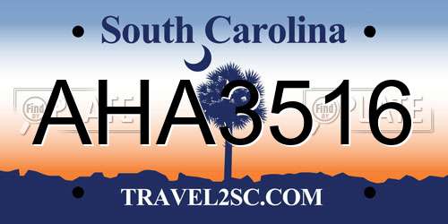 AHA3516 South Carolina License Plate
