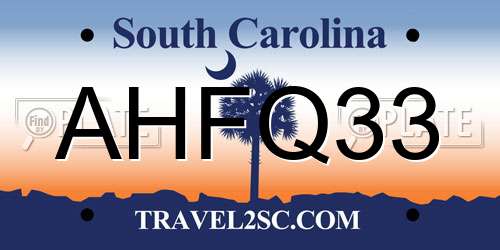 AHFQ33 South Carolina License Plate