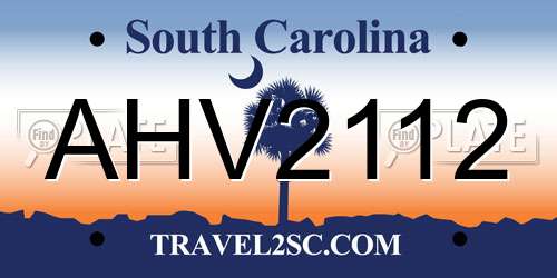 AHV2112 South Carolina License Plate
