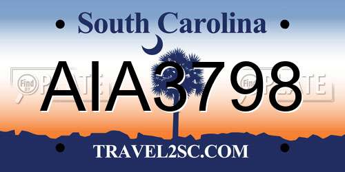 AIA3798 South Carolina License Plate