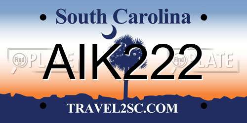 AIK222 South Carolina License Plate