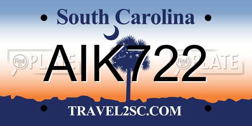 AIK722 South Carolina License Plate
