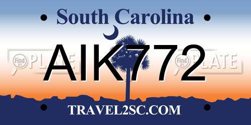 AIK772 South Carolina License Plate