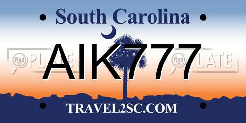 AIK777 South Carolina License Plate
