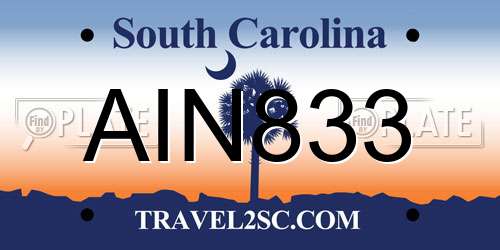AIN833 South Carolina License Plate