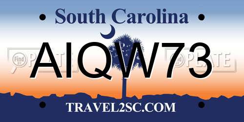 AIQW73 South Carolina License Plate
