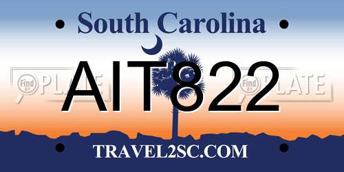 AIT822 South Carolina License Plate