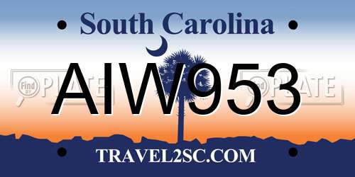 AIW953 South Carolina License Plate
