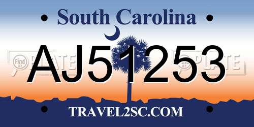 AJ51253 South Carolina License Plate