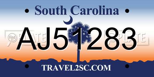 AJ51283 South Carolina License Plate