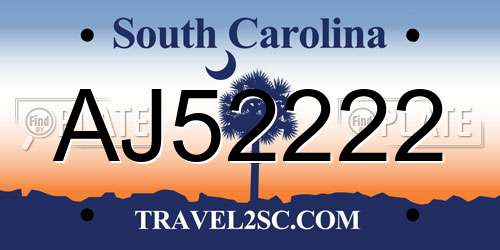 AJ52222 South Carolina License Plate