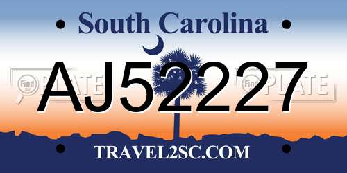 AJ52227 South Carolina License Plate