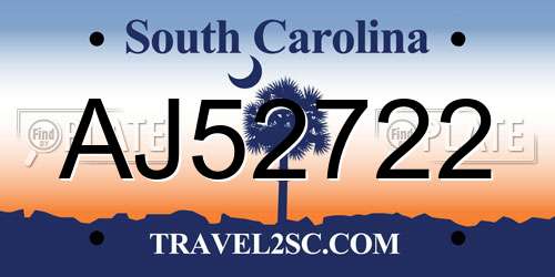 AJ52722 South Carolina License Plate