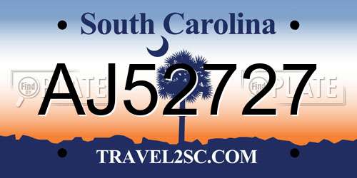 AJ52727 South Carolina License Plate