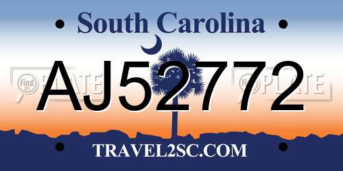 AJ52772 South Carolina License Plate