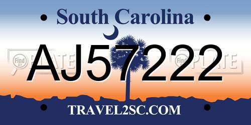 AJ57222 South Carolina License Plate