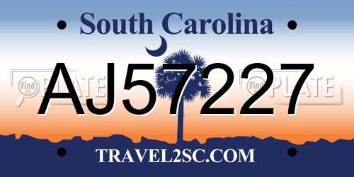 AJ57227 South Carolina License Plate