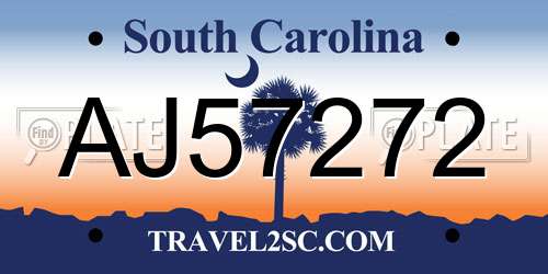 AJ57272 South Carolina License Plate