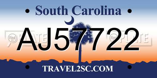 AJ57722 South Carolina License Plate