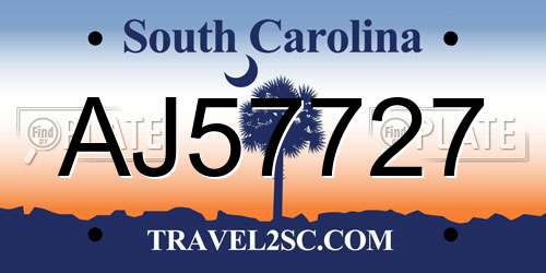 AJ57727 South Carolina License Plate