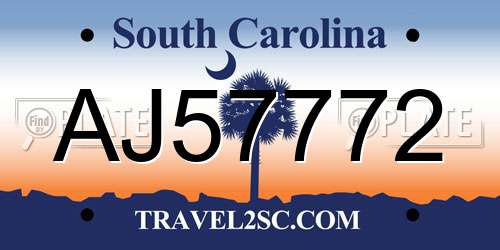 AJ57772 South Carolina License Plate