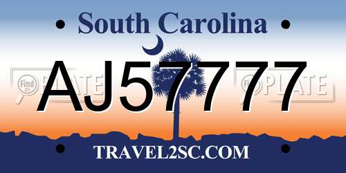 AJ57777 South Carolina License Plate
