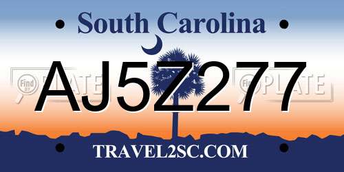 AJ5Z277 South Carolina License Plate