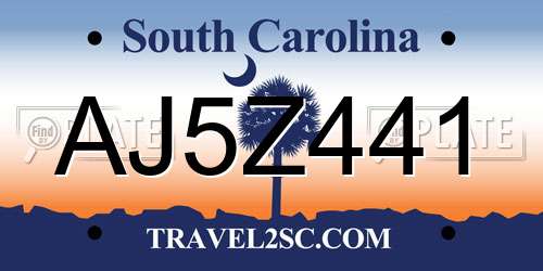 AJ5Z441 South Carolina License Plate