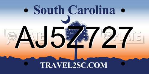 AJ5Z727 South Carolina License Plate