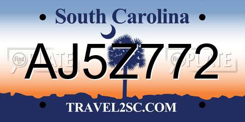 AJ5Z772 South Carolina License Plate