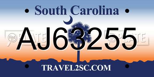 AJ63255 South Carolina License Plate