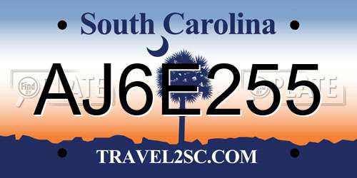 AJ6E255 South Carolina License Plate