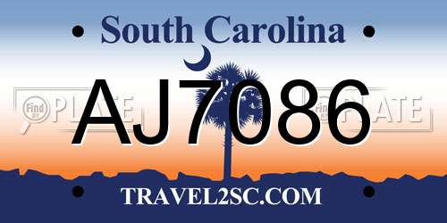 AJ7086 South Carolina License Plate