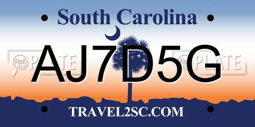 AJ7D5G South Carolina License Plate