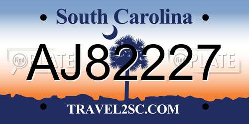 AJ82227 South Carolina License Plate