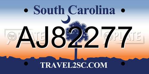 AJ82277 South Carolina License Plate