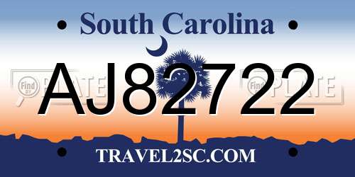 AJ82722 South Carolina License Plate
