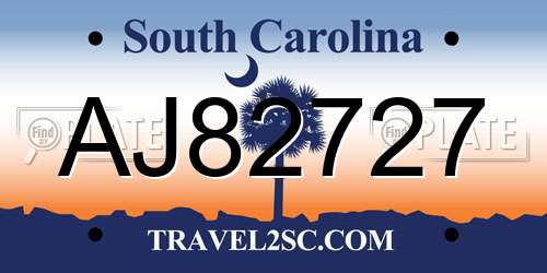 AJ82727 South Carolina License Plate