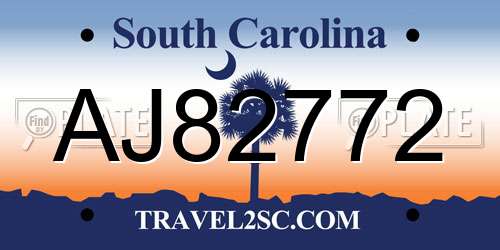 AJ82772 South Carolina License Plate