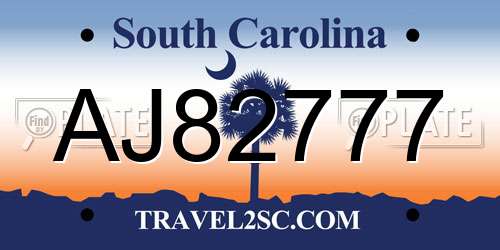AJ82777 South Carolina License Plate