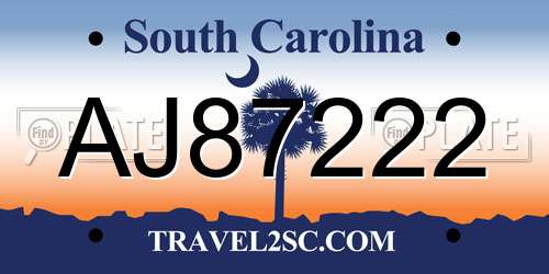 AJ87222 South Carolina License Plate