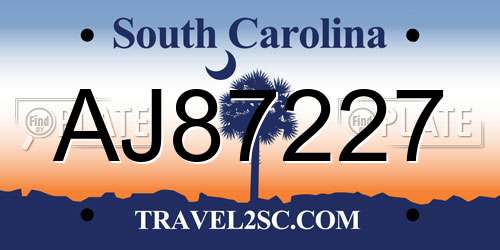 AJ87227 South Carolina License Plate
