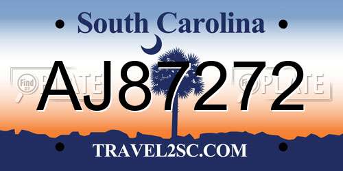 AJ87272 South Carolina License Plate