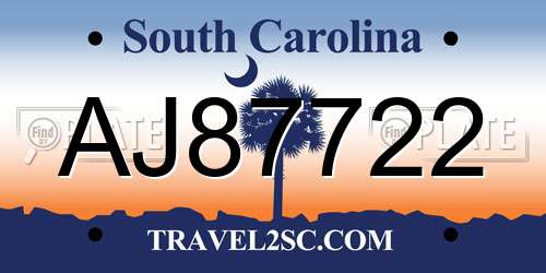 AJ87722 South Carolina License Plate