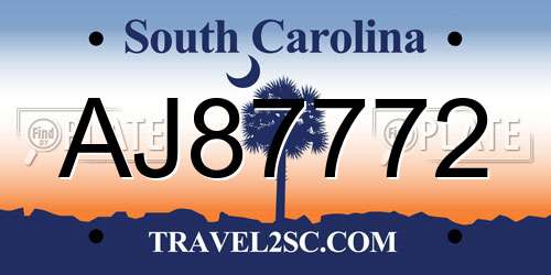 AJ87772 South Carolina License Plate