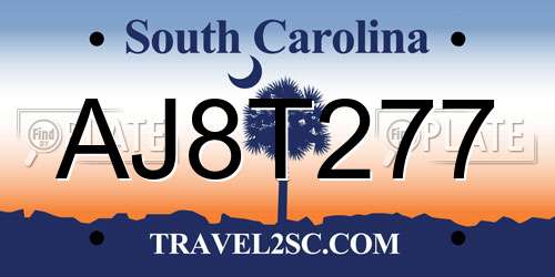AJ8T277 South Carolina License Plate