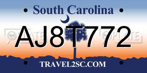 AJ8T772 South Carolina License Plate