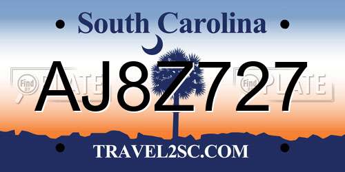 AJ8Z727 South Carolina License Plate