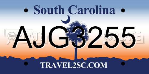 AJG3255 South Carolina License Plate
